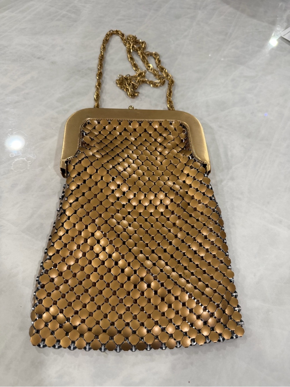 Whiting & Davis Gold Metal Mesh Evening Bag with Chain Strap